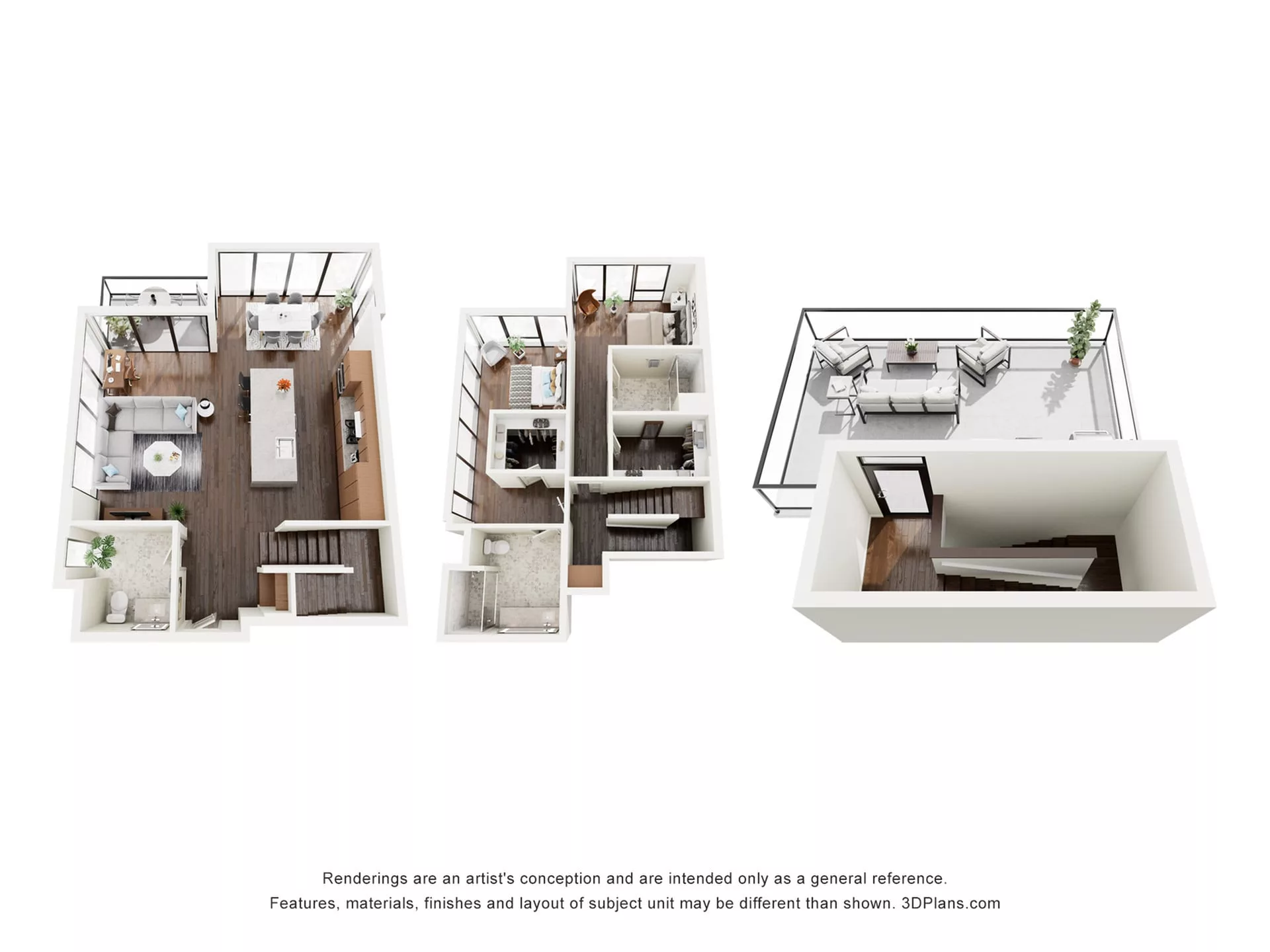 Rendering of the B7TH floor plan with 2 bedroom[s] and 2 bathroom[s] at The Lindley