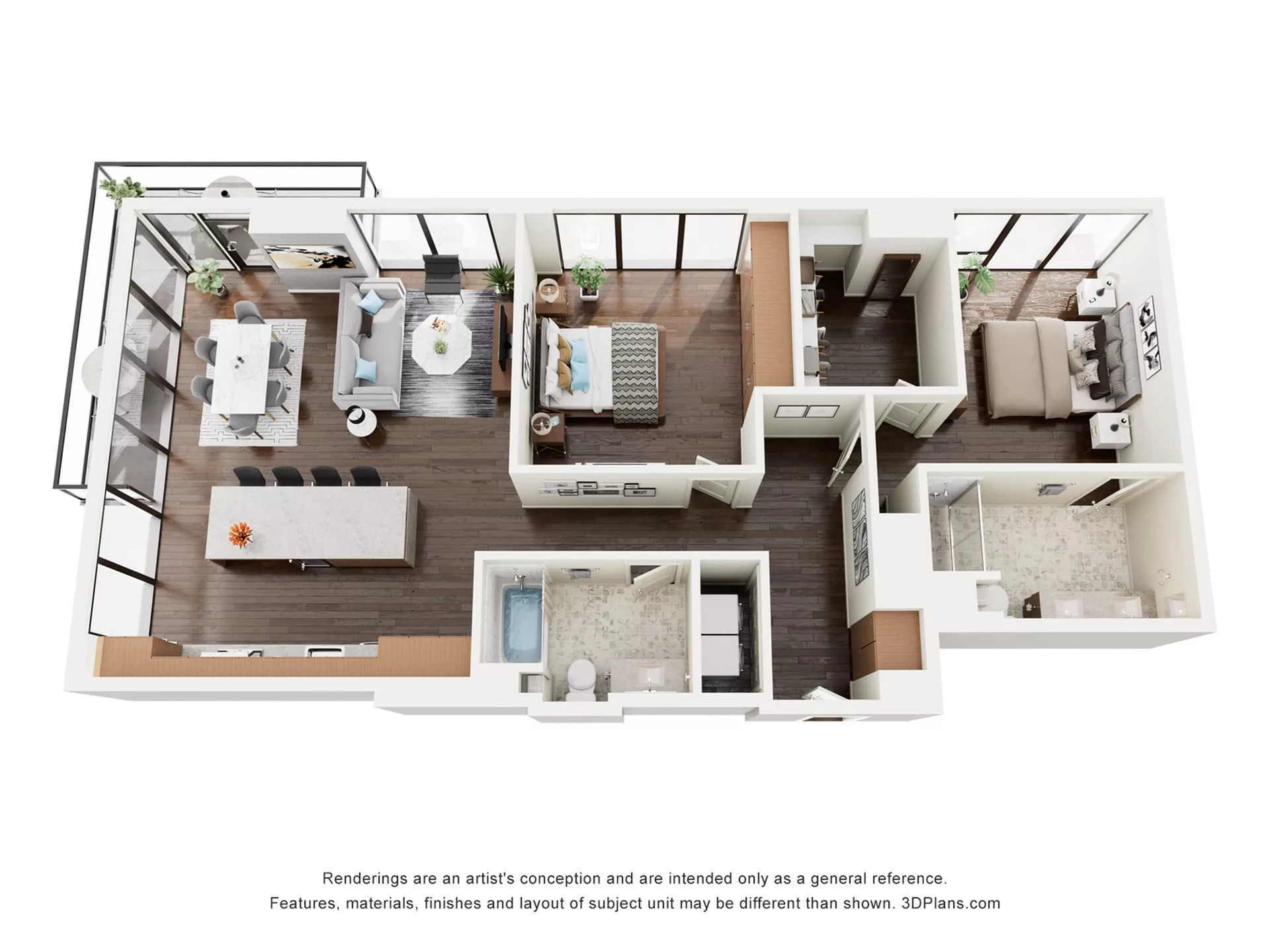 Rendering of the B4PH floor plan with 2 bedroom[s] and 2 bathroom[s] at The Lindley