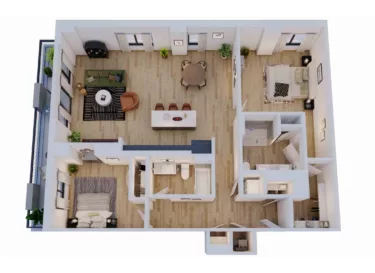 Rendering of the 2 Bed/2 Bath-B10 floor plan with 2 bedroom[s] and 2 bathroom[s] at Momentum Midtown