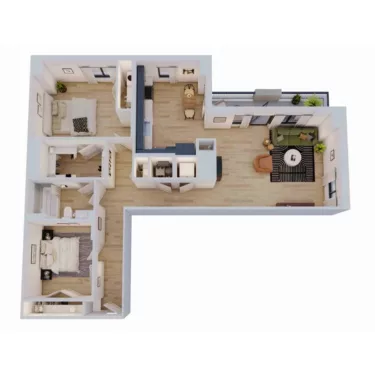 Rendering of the 1 Bed/1 Bath with Den-B6 floor plan with 1 bedroom[s] and 1 bathroom[s] at Momentum Midtown