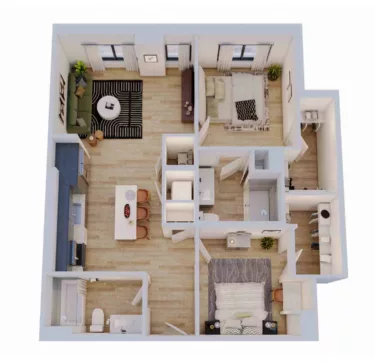 Rendering of the 1 Bed/2 Bath with Den-B2 floor plan with 1 bedroom[s] and 2 bathroom[s] at Momentum Midtown