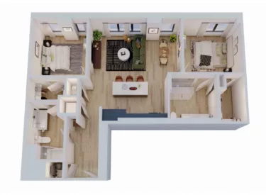 Rendering of the 2 Bed/2 Bath-B4 floor plan with 2 bedroom[s] and 2 bathroom[s] at Momentum Midtown