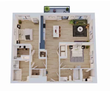 Rendering of the 2 Bed/2 Bath-B8 floor plan with 2 bedroom[s] and 2 bathroom[s] at Momentum Midtown