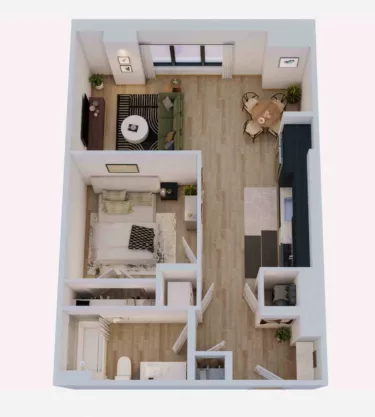 Rendering of the 1 Bed/1 Bath-A2J floor plan with 1 bedroom[s] and 1 bathroom[s] at Momentum Midtown