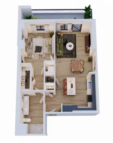 Rendering of the 1 Bed/1 Bath-A5 floor plan with 1 bedroom[s] and 1 bathroom[s] at Momentum Midtown