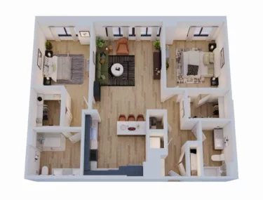 Rendering of the 2 Bed/2 Bath-B9 floor plan with 2 bedroom[s] and 2 bathroom[s] at Momentum Midtown