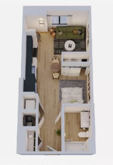 Rendering of the Studio-S1 floor plan with a Studio bedroom and 1 bathroom[s] at Momentum Midtown