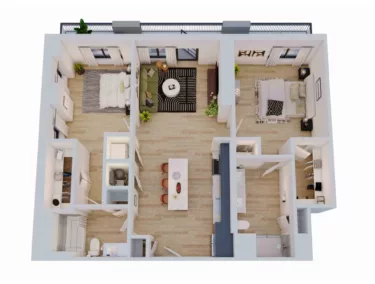 Rendering of the 2 Bed/2 Bath-B7 floor plan with 2 bedroom[s] and 2 bathroom[s] at Momentum Midtown