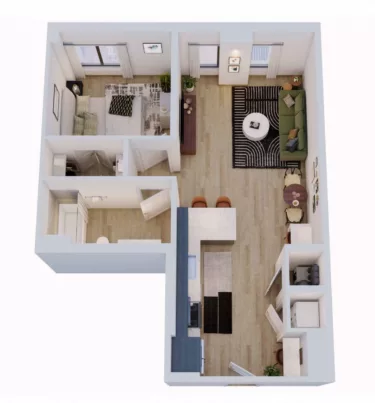 Rendering of the 1 Bed/1 Bath-A1 floor plan with 1 bedroom[s] and 1 bathroom[s] at Momentum Midtown