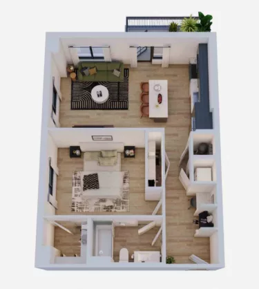 Rendering of the 1 Bed/1 Bath-A3 floor plan with 1 bedroom[s] and 1 bathroom[s] at Momentum Midtown