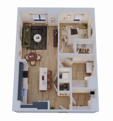 Rendering of the 1 Bed/1 Bath-A4 floor plan with 1 bedroom[s] and 1 bathroom[s] at Momentum Midtown