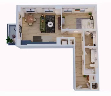 Rendering of the 1 Bed/1 Bath-A6 floor plan with 1 bedroom[s] and 1 bathroom[s] at Momentum Midtown