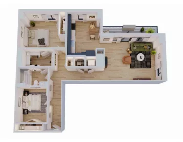 Rendering of the 1 Bed/1 Bath with Den-B6 floor plan with 1 bedroom[s] and 1 bathroom[s] at Momentum Midtown