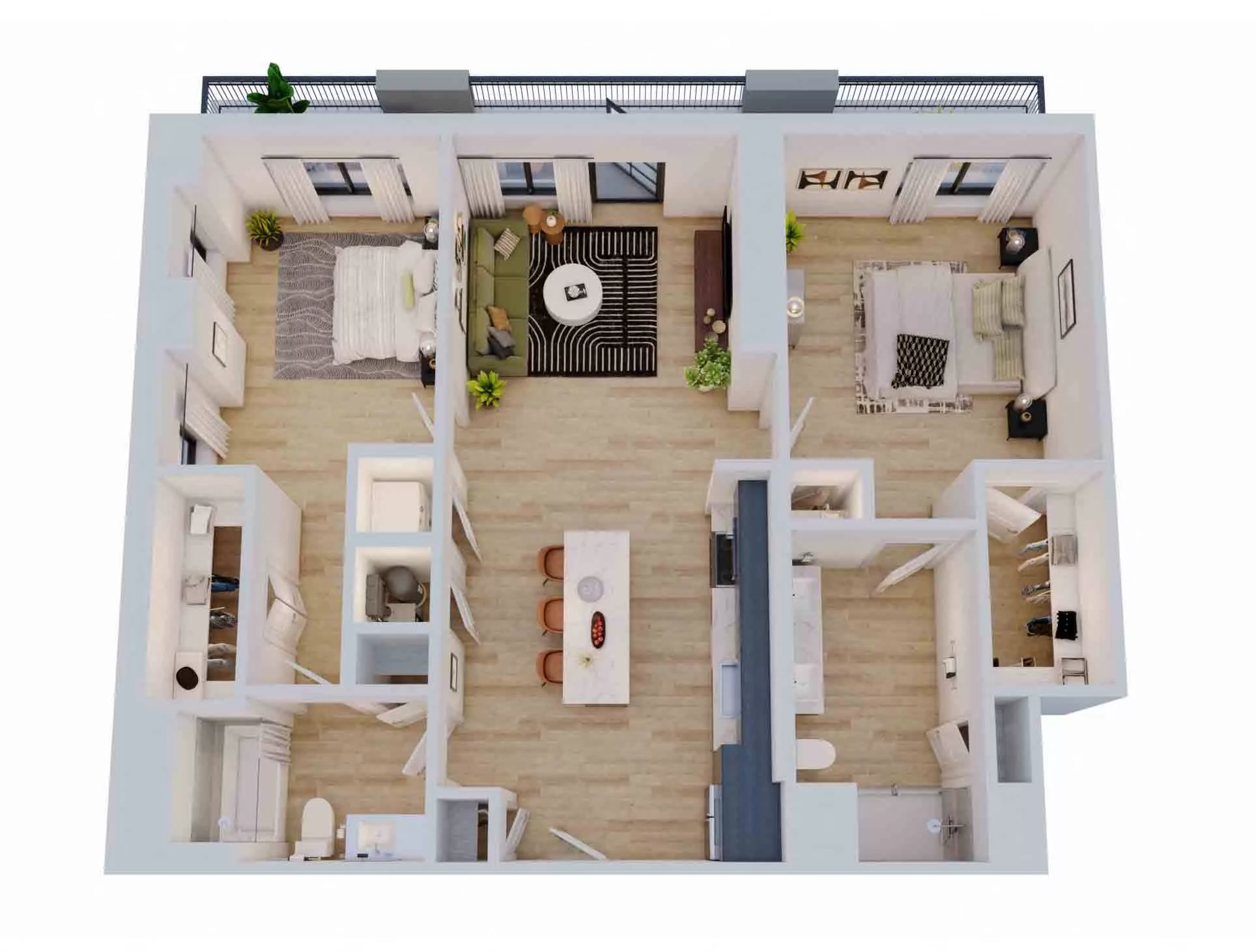 Rendering of the 2 Bed/2 Bath-B7 floor plan with 2 bedroom[s] and 2 bathroom[s] at Momentum Midtown
