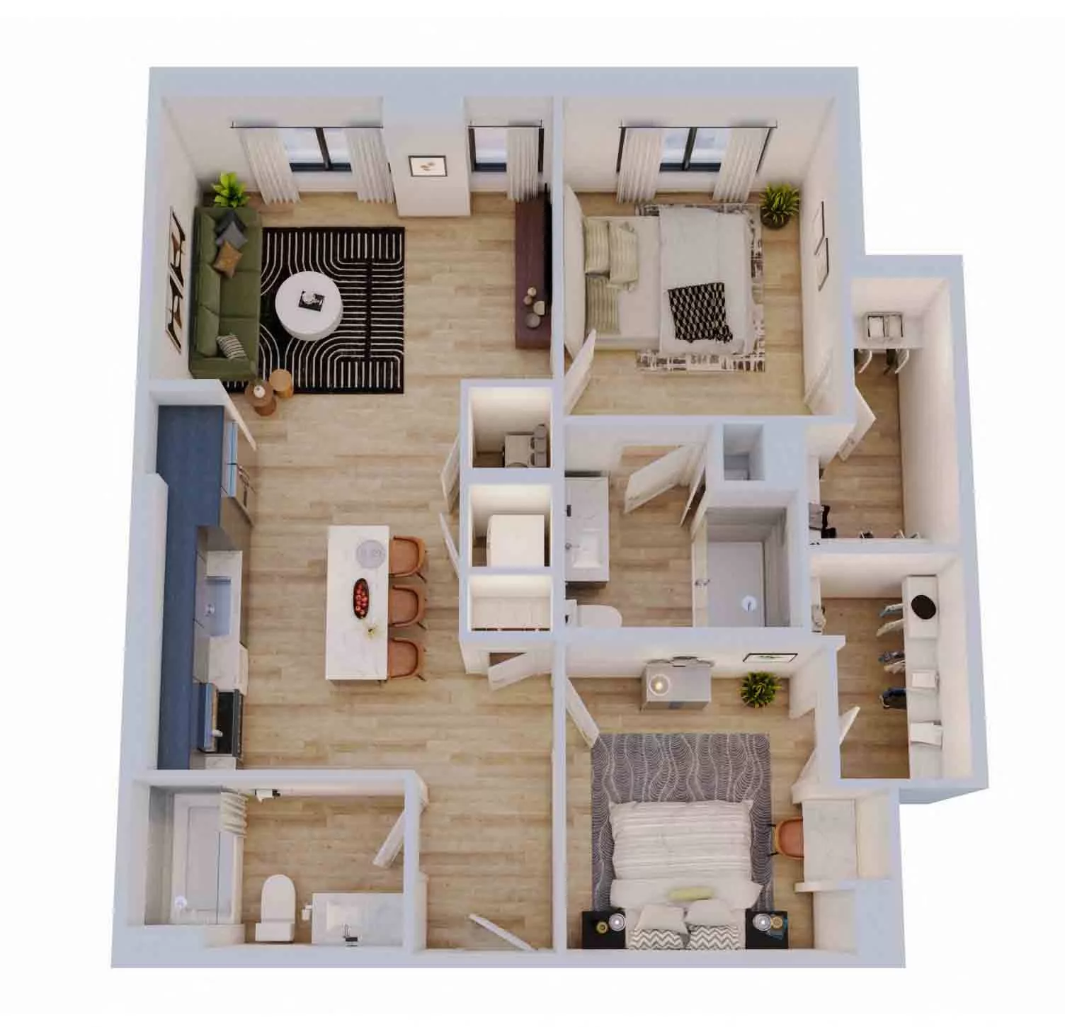 Rendering of the 1 Bed/2 Bath with Den-B2 floor plan with 1 bedroom[s] and 2 bathroom[s] at Momentum Midtown