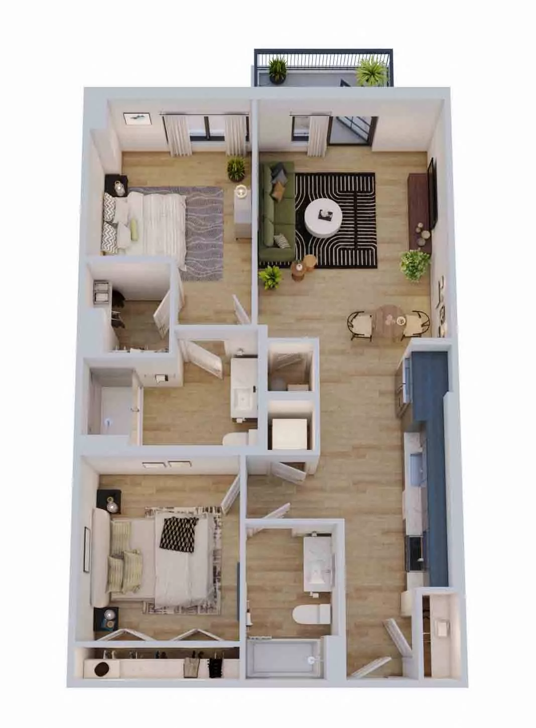 Rendering of the 1 Bed/2 Bath with Den-B1 floor plan with 1 bedroom[s] and 2 bathroom[s] at Momentum Midtown