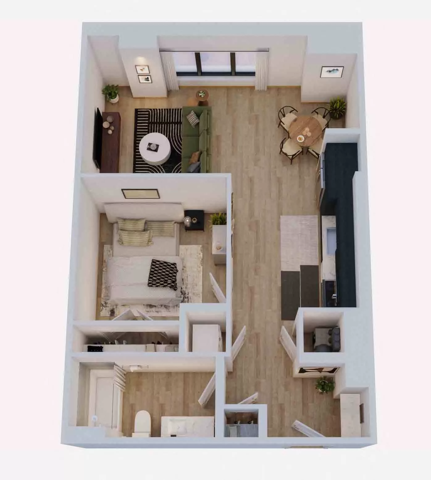 Rendering of the 1 Bed/1 Bath-A2J floor plan with 1 bedroom[s] and 1 bathroom[s] at Momentum Midtown