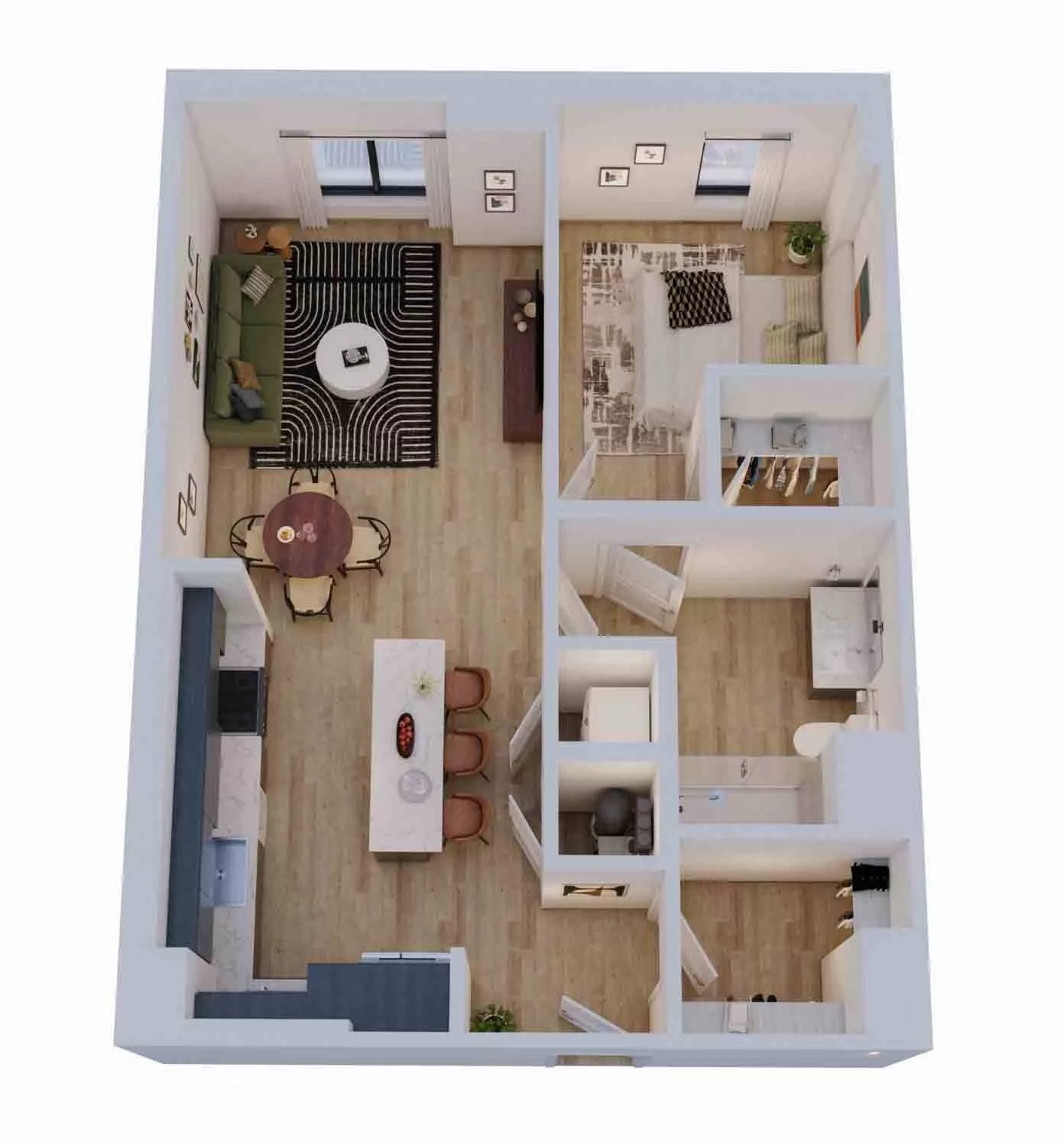 Rendering of the 1 Bed/1 Bath-A4 floor plan with 1 bedroom[s] and 1 bathroom[s] at Momentum Midtown