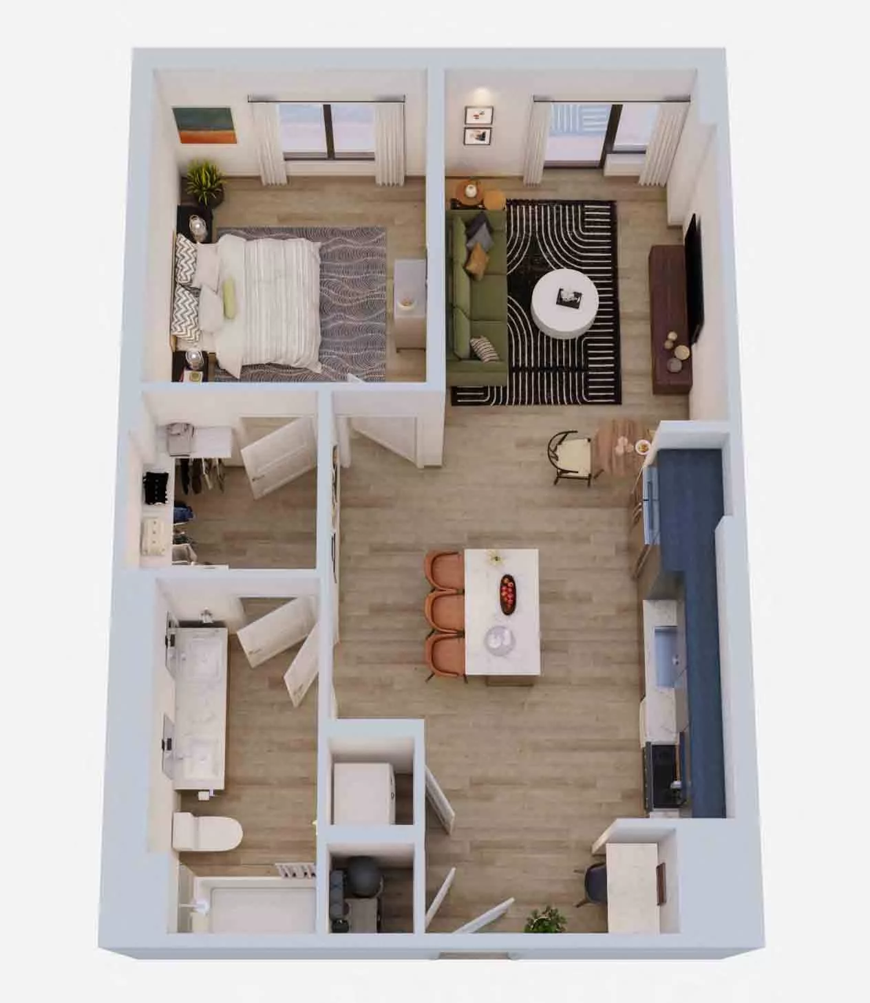 Rendering of the 1 Bed/1 Bath-A2 floor plan with 1 bedroom[s] and 1 bathroom[s] at Momentum Midtown