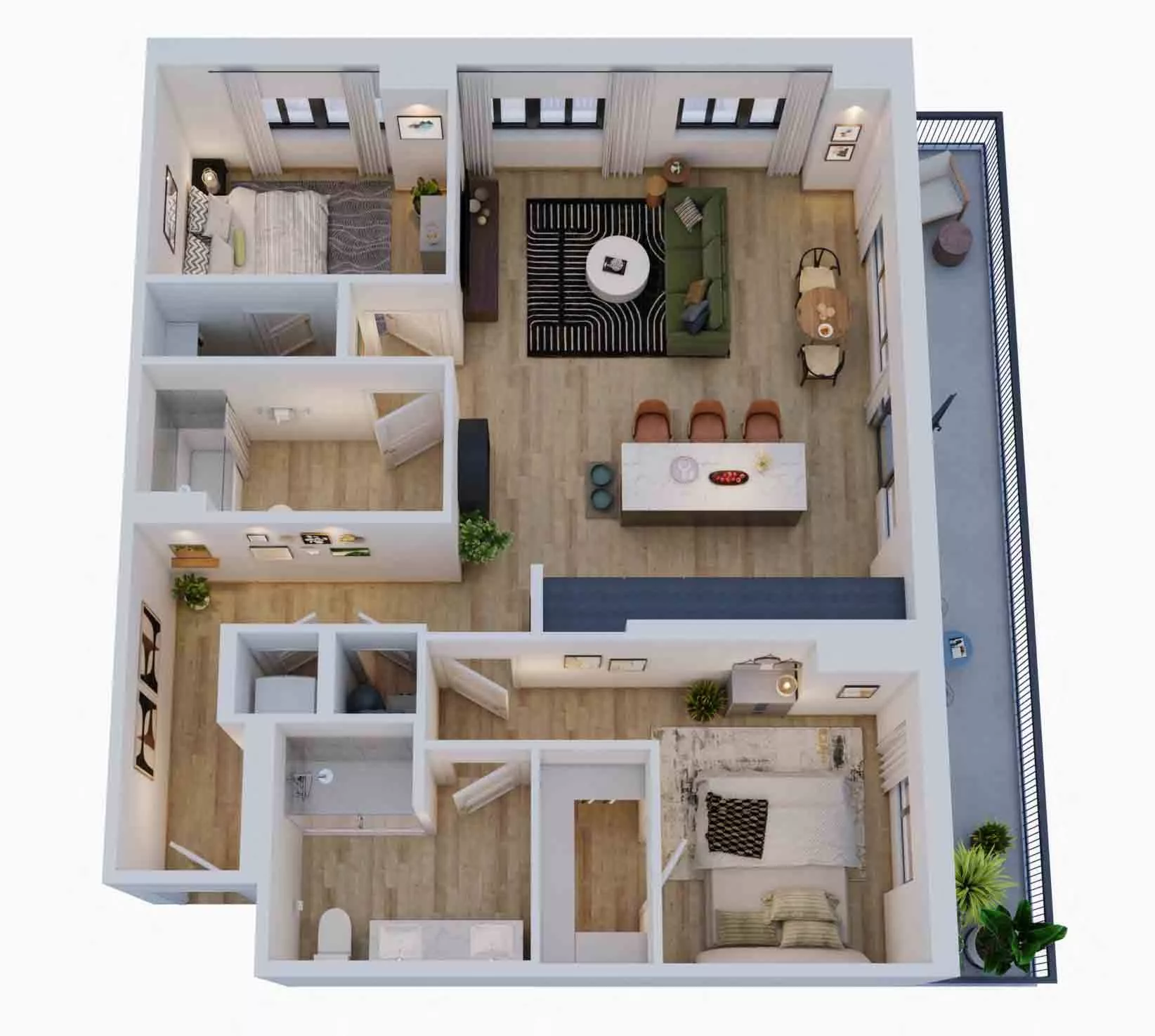 Rendering of the 2 Bed/2 Bath-B3 floor plan with 2 bedroom[s] and 2 bathroom[s] at Momentum Midtown