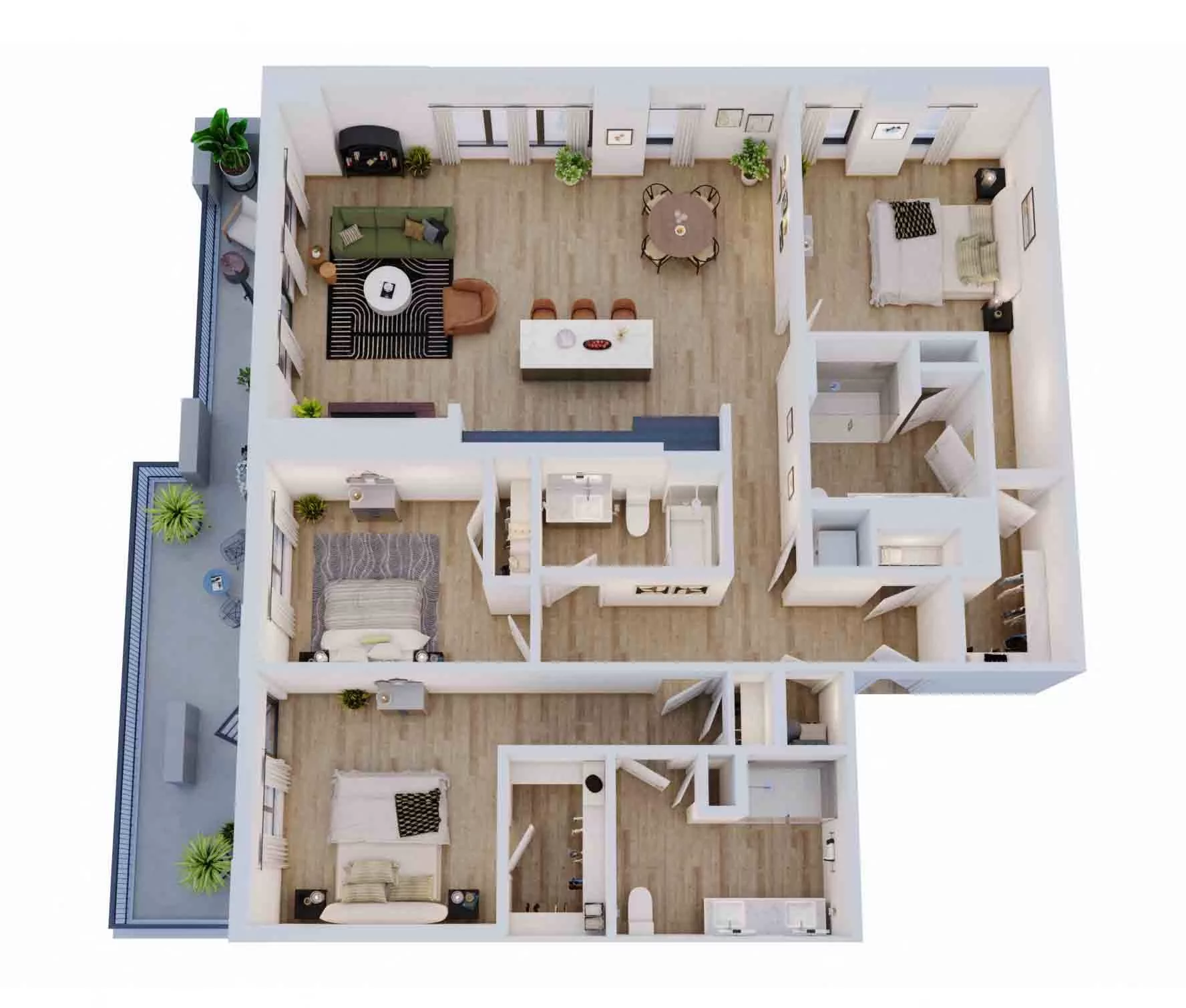 Rendering of the 3 Bed/3 Bath-C3 floor plan with 3 bedroom[s] and 3 bathroom[s] at Momentum Midtown