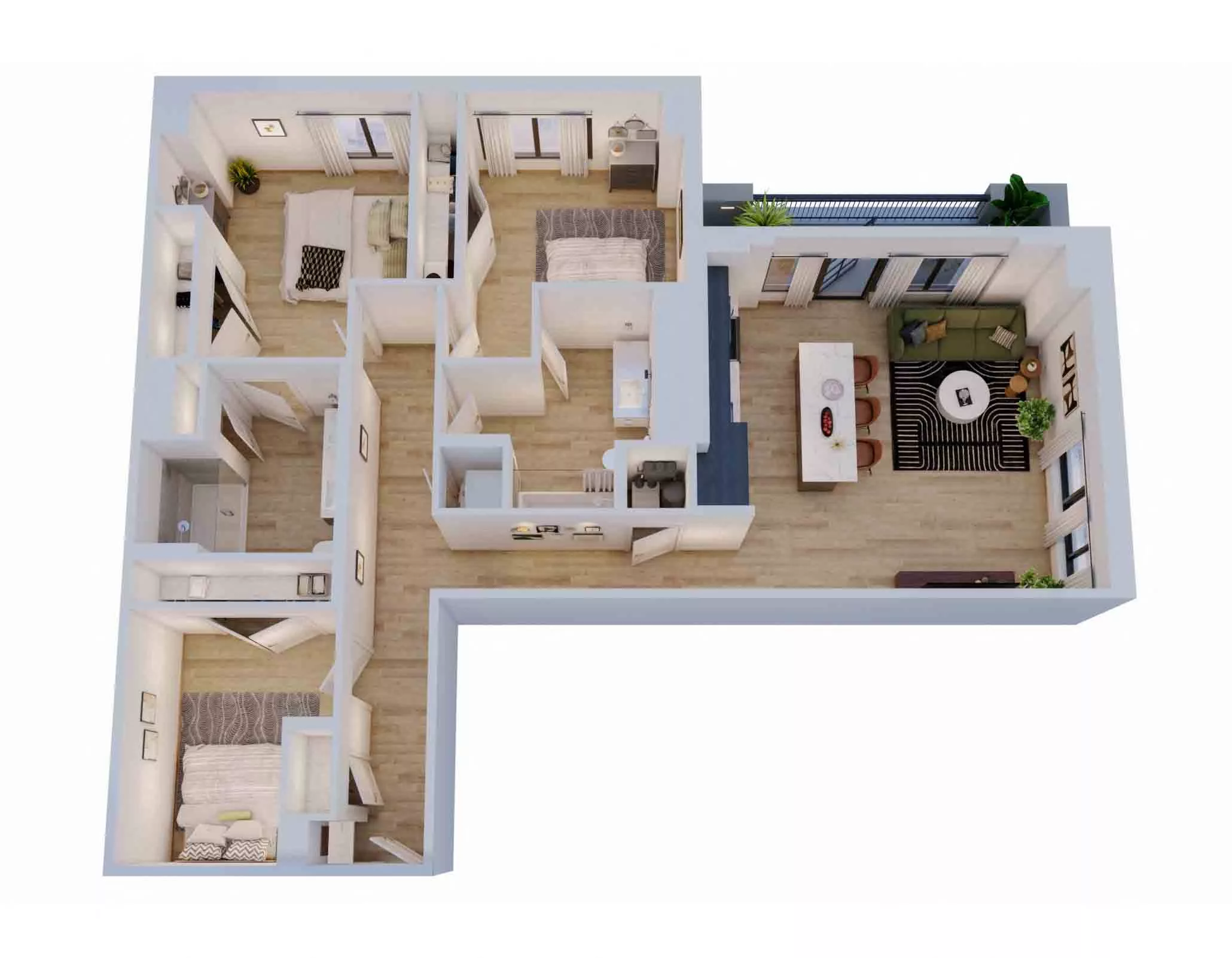 Rendering of the 2 Bed/2 Bath with Den-C1 floor plan with 2 bedroom[s] and 2 bathroom[s] at Momentum Midtown
