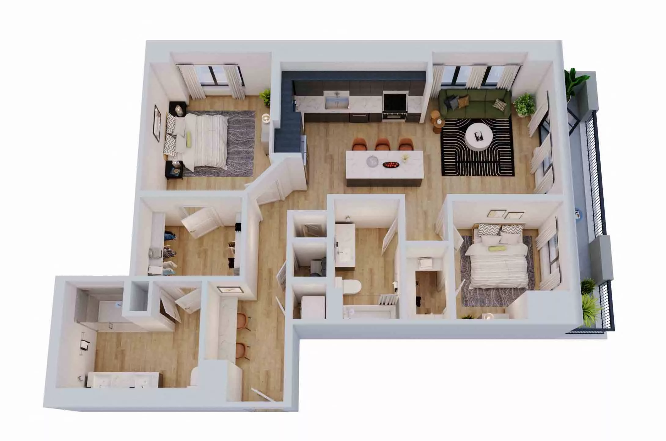 Rendering of the 2 Bed/2 Bath-B5 floor plan with 2 bedroom[s] and 2 bathroom[s] at Momentum Midtown