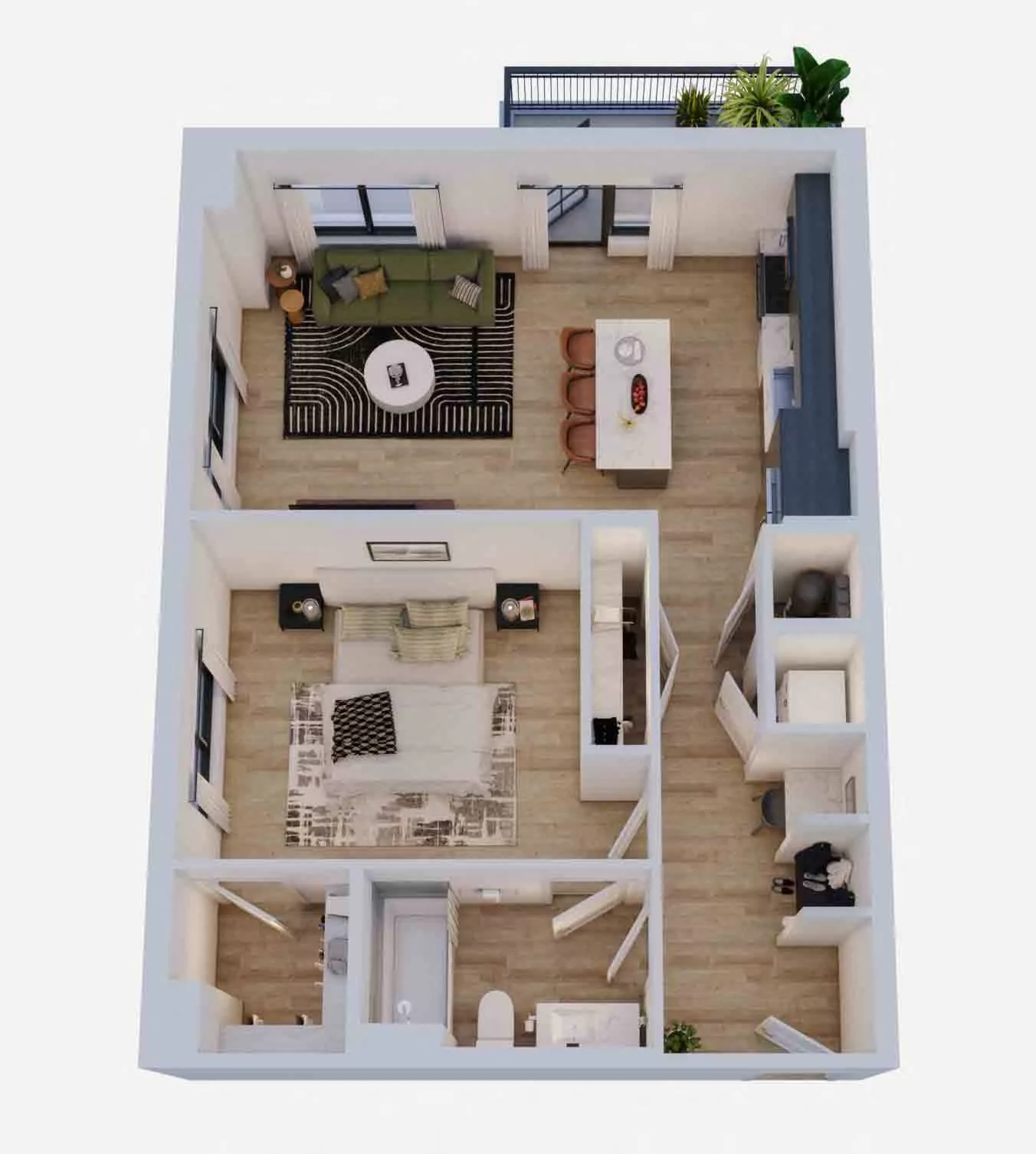 Rendering of the 1 Bed/1 Bath-A3 floor plan with 1 bedroom[s] and 1 bathroom[s] at Momentum Midtown