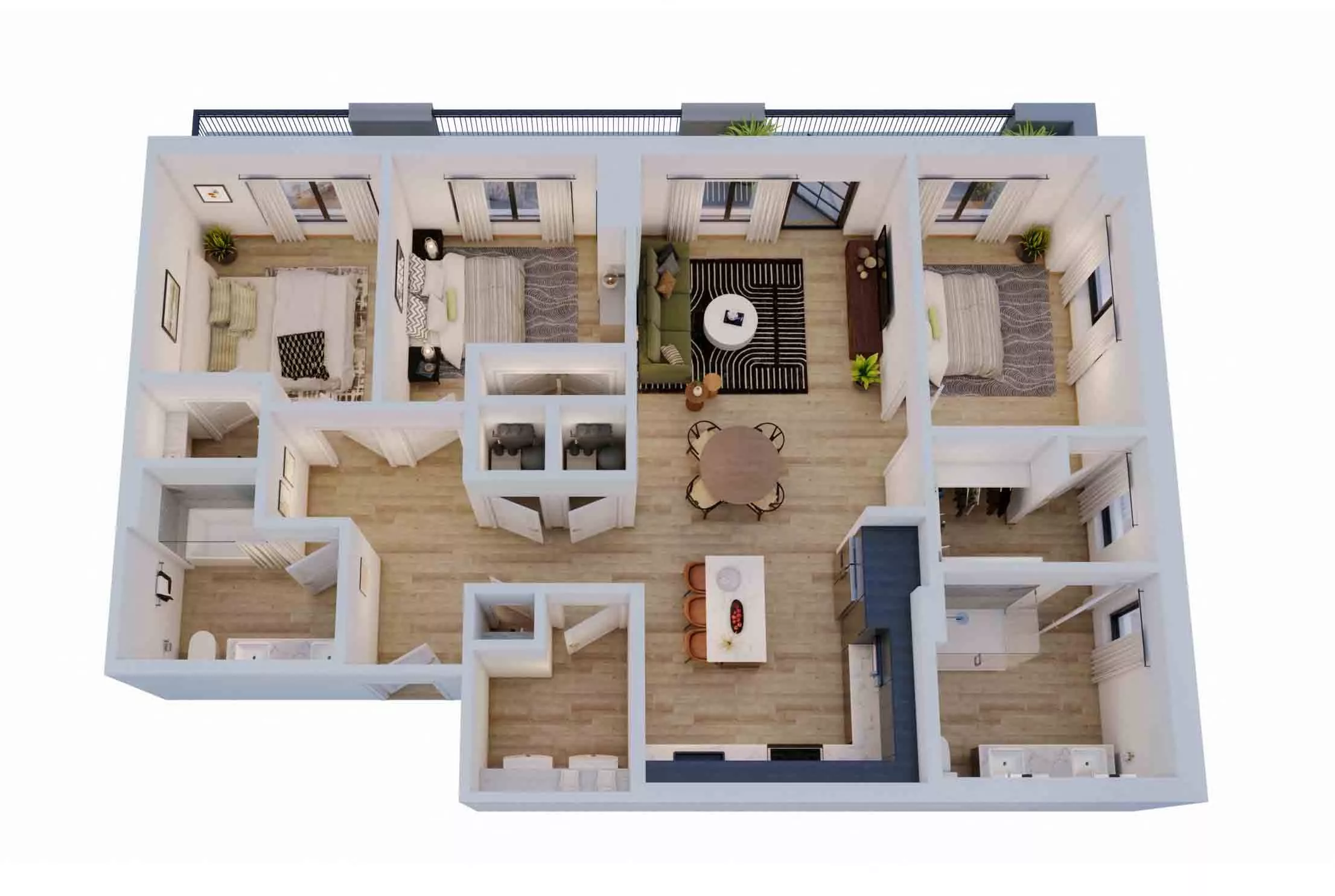Rendering of the 3 Bed/2 Bath-C2 floor plan with 3 bedroom[s] and 2 bathroom[s] at Momentum Midtown
